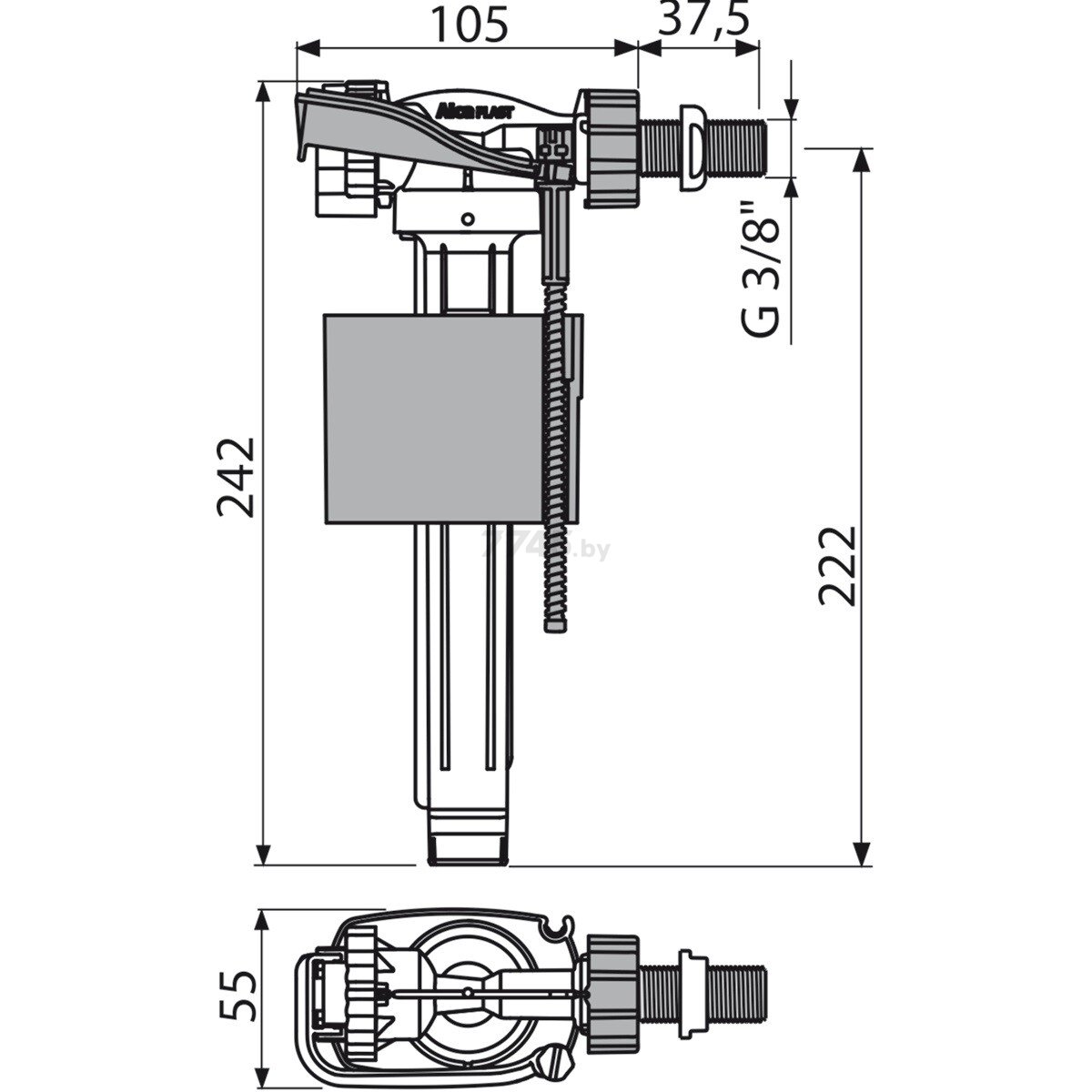 Впускной клапан для унитаза ALCAPLAST (A160-3/8-BL-01) - Фото 2